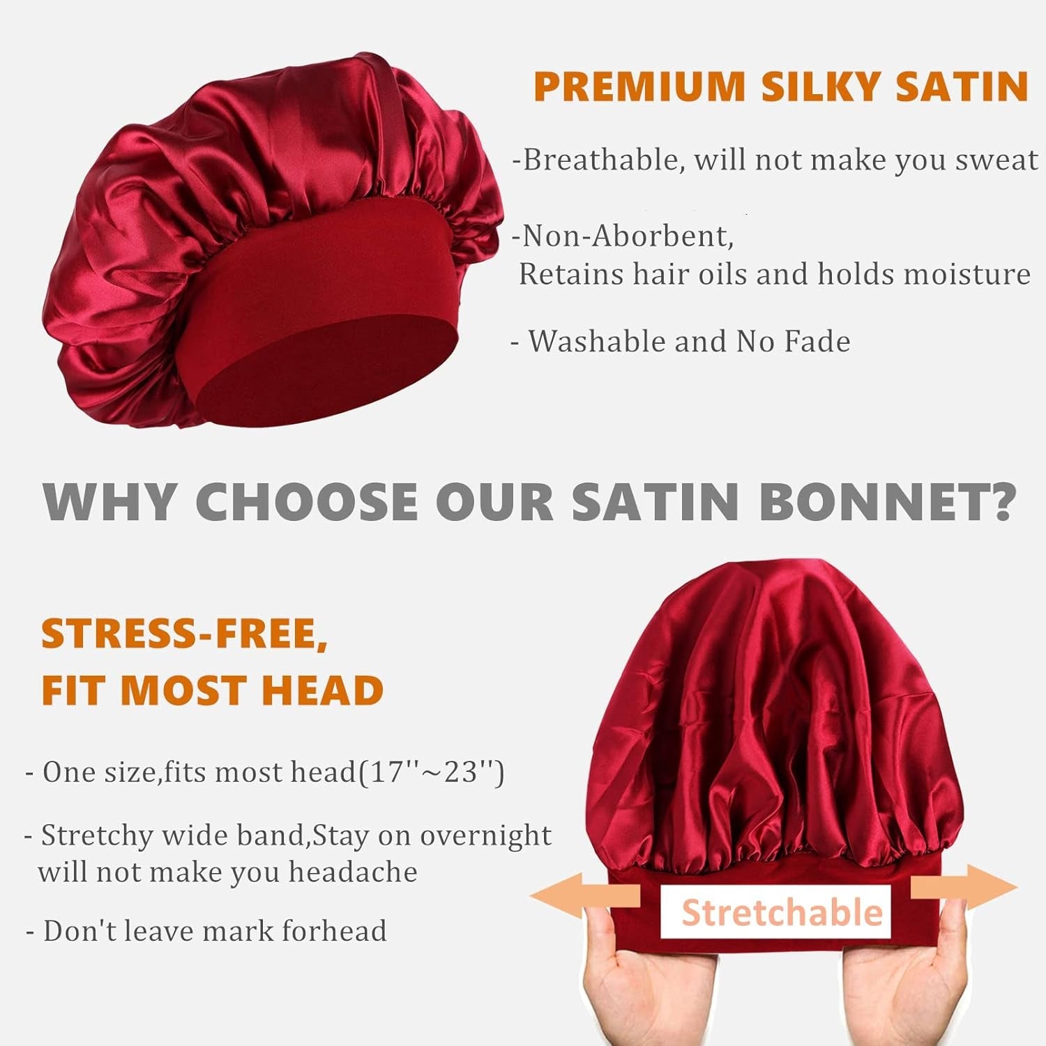 3 PCS Satin Bonnets for Black Women,Hair Bonnet for Sleeping,Satin Bonnet for Curly Hair,Bonnet for Men,Bonnets Pack A