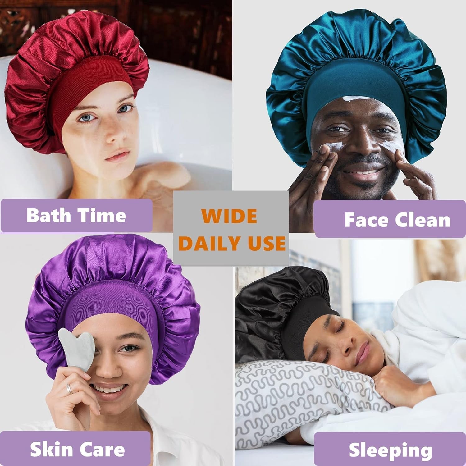 3 PCS Satin Bonnets for Black Women,Hair Bonnet for Sleeping,Satin Bonnet for Curly Hair,Bonnet for Men,Bonnets Pack A