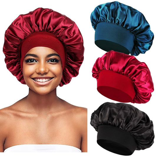 3 PCS Satin Bonnets for Black Women,Hair Bonnet for Sleeping,Satin Bonnet for Curly Hair,Bonnet for Men,Bonnets Pack A